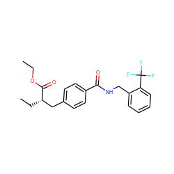 CCOC(=O)[C@@H](CC)Cc1ccc(C(=O)NCc2ccccc2C(F)(F)F)cc1 ZINC000653797935