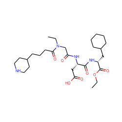 CCOC(=O)[C@@H](CC1CCCCC1)NC(=O)[C@H](CC(=O)O)NC(=O)CN(CC)C(=O)CCCC1CCNCC1 ZINC000026502591