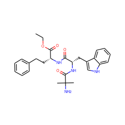 CCOC(=O)[C@@H](CCc1ccccc1)NC(=O)[C@H](Cc1c[nH]c2ccccc12)NC(=O)C(C)(C)N ZINC000072134103