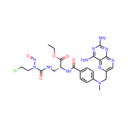 CCOC(=O)[C@@H](CNC(=O)N(CCCl)N=O)NC(=O)c1ccc(N(C)Cc2cnc3nc(N)nc(N)c3n2)cc1 ZINC000025979554