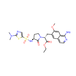 CCOC(=O)[C@@H](Cc1cc2ccnc(N)c2cc1OC)N1CC[C@H](NS(=O)(=O)c2cnc(N(C)C)s2)C1=O ZINC000142521644