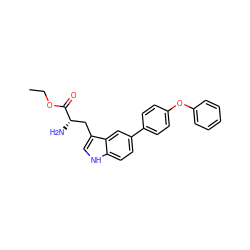 CCOC(=O)[C@@H](N)Cc1c[nH]c2ccc(-c3ccc(Oc4ccccc4)cc3)cc12 ZINC000146730701