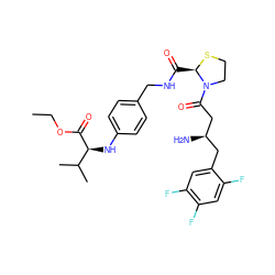 CCOC(=O)[C@@H](Nc1ccc(CNC(=O)[C@H]2SCCN2C(=O)C[C@H](N)Cc2cc(F)c(F)cc2F)cc1)C(C)C ZINC000066075065