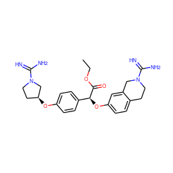 CCOC(=O)[C@@H](Oc1ccc2c(c1)CN(C(=N)N)CC2)c1ccc(O[C@H]2CCN(C(=N)N)C2)cc1 ZINC000013782210