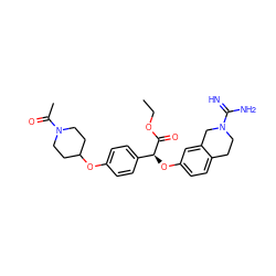 CCOC(=O)[C@@H](Oc1ccc2c(c1)CN(C(=N)N)CC2)c1ccc(OC2CCN(C(C)=O)CC2)cc1 ZINC000013782194