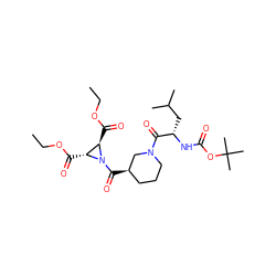 CCOC(=O)[C@@H]1[C@@H](C(=O)OCC)N1C(=O)[C@@H]1CCCN(C(=O)[C@H](CC(C)C)NC(=O)OC(C)(C)C)C1 ZINC000036178763