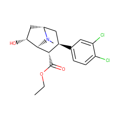 CCOC(=O)[C@@H]1[C@H]2[C@H](O)C[C@H](C[C@H]1c1ccc(Cl)c(Cl)c1)N2C ZINC000253694903