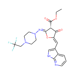 CCOC(=O)[C@@H]1C(=O)/C(=C/c2c[nH]c3ncccc23)O/C1=N\N1CCN(CC(F)(F)F)CC1 ZINC000473180269