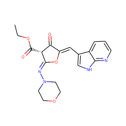 CCOC(=O)[C@@H]1C(=O)/C(=C/c2c[nH]c3ncccc23)O/C1=N\N1CCOCC1 ZINC000169702606