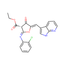 CCOC(=O)[C@@H]1C(=O)/C(=C/c2c[nH]c3ncccc23)O/C1=N\c1ccccc1Cl ZINC000169702585