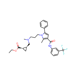 CCOC(=O)[C@@H]1C[C@@H]1CN(C)CCCn1c(-c2ccccc2)cc(C(=O)Nc2cccc(C(F)(F)F)c2)c1C ZINC000221033322