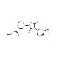 CCOC(=O)[C@@H]1CCCN([C@H]2CC(=O)N(c3cccc(C(F)(F)F)c3)C2=O)C1 ZINC000036384081