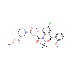 CCOC(=O)[C@@H]1CCCN(C(=O)CCC(=O)N(CC(C)(C)C)c2c(OC)cc(Cl)cc2[C@H](O)c2ccccc2OC)C1 ZINC000072113532