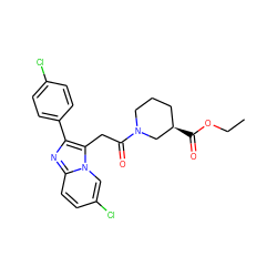 CCOC(=O)[C@@H]1CCCN(C(=O)Cc2c(-c3ccc(Cl)cc3)nc3ccc(Cl)cn23)C1 ZINC000013607375