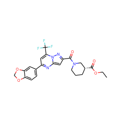 CCOC(=O)[C@@H]1CCCN(C(=O)c2cc3nc(-c4ccc5c(c4)OCO5)cc(C(F)(F)F)n3n2)C1 ZINC000008672156