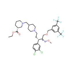 CCOC(=O)[C@@H]1CCCN(CC2CCN(CC[C@H](/C(COCc3cc(C(F)(F)F)cc(C(F)(F)F)c3)=N/OC)c3ccc(Cl)c(Cl)c3)CC2)C1 ZINC000095558043