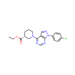 CCOC(=O)[C@@H]1CCCN(c2ncnc3c2cnn3-c2ccc(Cl)cc2)C1 ZINC000004197373