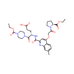 CCOC(=O)[C@@H]1CCCN1C(=O)COc1cc(C(=O)N[C@@H](CCC(=O)O)C(=O)N2CCN(C(=O)OCC)CC2)nc2cc(C)ccc12 ZINC000169701286