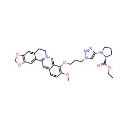 CCOC(=O)[C@@H]1CCCN1c1cn(CCCOc2c(OC)ccc3cc4[n+](cc23)CCc2cc3c(cc2-4)OCO3)nn1 ZINC000071295165