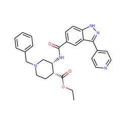 CCOC(=O)[C@@H]1CCN(Cc2ccccc2)C[C@@H]1NC(=O)c1ccc2[nH]nc(-c3ccncc3)c2c1 ZINC000205015297