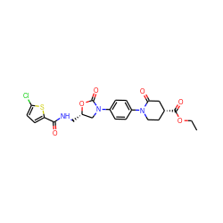 CCOC(=O)[C@@H]1CCN(c2ccc(N3C[C@H](CNC(=O)c4ccc(Cl)s4)OC3=O)cc2)C(=O)C1 ZINC000103299906