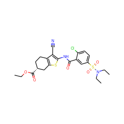 CCOC(=O)[C@@H]1CCc2c(sc(NC(=O)c3cc(S(=O)(=O)N(CC)CC)ccc3Cl)c2C#N)C1 ZINC000013588575