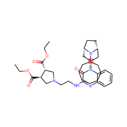 CCOC(=O)[C@@H]1CN(CCNc2nc3ccccc3n([C@@H]3C[C@@H]4CC[C@H](C3)N4C3CCCCCCC3)c2=O)C[C@H]1C(=O)OCC ZINC000143826069