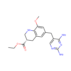 CCOC(=O)[C@@H]1CNc2c(cc(Cc3cnc(N)nc3N)cc2OC)C1 ZINC000029562219