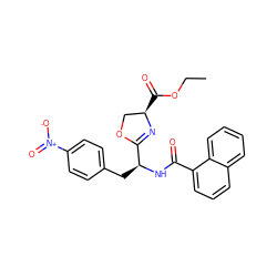 CCOC(=O)[C@@H]1COC([C@H](Cc2ccc([N+](=O)[O-])cc2)NC(=O)c2cccc3ccccc23)=N1 ZINC000029232933