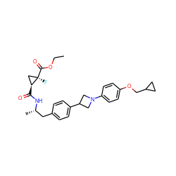 CCOC(=O)[C@]1(F)C[C@@H]1C(=O)N[C@@H](C)Cc1ccc(C2CN(c3ccc(OCC4CC4)cc3)C2)cc1 ZINC000149646042