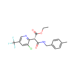 CCOC(=O)[C@H](C(=O)NCc1ccc(C)cc1)c1ncc(C(F)(F)F)cc1Cl ZINC000005796512