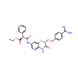 CCOC(=O)[C@H](C(=O)Nc1ccc2c(c1)O[C@H](OCc1ccc(C(=N)N)cc1)C(=O)N2C)c1ccccc1 ZINC000040393894