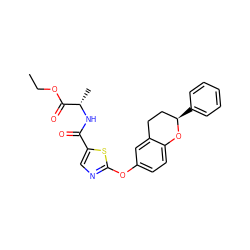 CCOC(=O)[C@H](C)NC(=O)c1cnc(Oc2ccc3c(c2)CC[C@@H](c2ccccc2)O3)s1 ZINC000145468712