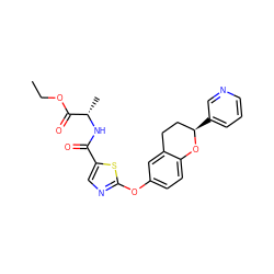 CCOC(=O)[C@H](C)NC(=O)c1cnc(Oc2ccc3c(c2)CC[C@@H](c2cccnc2)O3)s1 ZINC000145558525