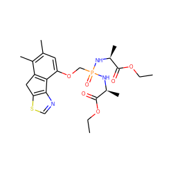 CCOC(=O)[C@H](C)NP(=O)(COc1cc(C)c(C)c2c1-c1ncsc1C2)N[C@@H](C)C(=O)OCC ZINC000049784237