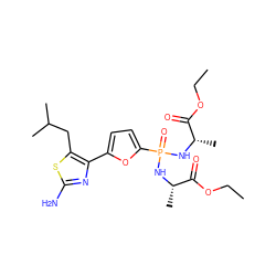 CCOC(=O)[C@H](C)NP(=O)(N[C@@H](C)C(=O)OCC)c1ccc(-c2nc(N)sc2CC(C)C)o1 ZINC000003988394