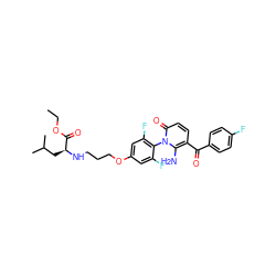 CCOC(=O)[C@H](CC(C)C)NCCCOc1cc(F)c(-n2c(N)c(C(=O)c3ccc(F)cc3)ccc2=O)c(F)c1 ZINC000148598127