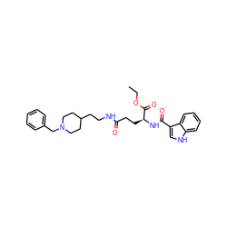 CCOC(=O)[C@H](CCC(=O)NCCC1CCN(Cc2ccccc2)CC1)NC(=O)c1c[nH]c2ccccc12 ZINC001772625250