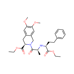 CCOC(=O)[C@H](CCc1ccccc1)N[C@@H](C)C(=O)N1Cc2cc(OC)c(OC)cc2C[C@@H]1C(=O)OCC ZINC000029567763