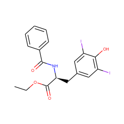 CCOC(=O)[C@H](Cc1cc(I)c(O)c(I)c1)NC(=O)c1ccccc1 ZINC000029228443