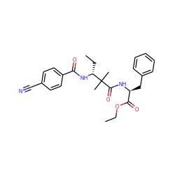 CCOC(=O)[C@H](Cc1ccccc1)NC(=O)C(C)(C)[C@@H](CC)NC(=O)c1ccc(C#N)cc1 ZINC000013782748