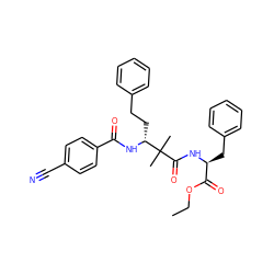 CCOC(=O)[C@H](Cc1ccccc1)NC(=O)C(C)(C)[C@@H](CCc1ccccc1)NC(=O)c1ccc(C#N)cc1 ZINC000013782745