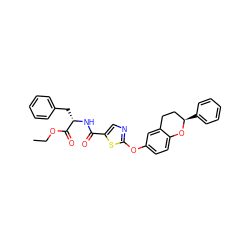 CCOC(=O)[C@H](Cc1ccccc1)NC(=O)c1cnc(Oc2ccc3c(c2)CC[C@@H](c2ccccc2)O3)s1 ZINC000145584817