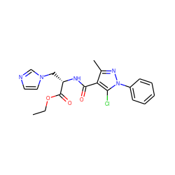 CCOC(=O)[C@H](Cn1ccnc1)NC(=O)c1c(C)nn(-c2ccccc2)c1Cl ZINC000473082812