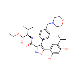 CCOC(=O)[C@H](NC(=O)c1noc(-c2cc(C(C)C)c(O)cc2O)c1-c1ccc(CN2CCOCC2)cc1)C(C)C ZINC001772648730