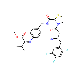 CCOC(=O)[C@H](Nc1ccc(CNC(=O)[C@H]2SCCN2C(=O)C[C@H](N)Cc2cc(F)c(F)cc2F)cc1)C(C)C ZINC000066073600