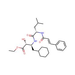 CCOC(=O)[C@H](O)[C@H](CC1CCCCC1)NC(=O)[C@H](CC(C)C)NC(=O)/C=C/c1ccccc1 ZINC000049068373