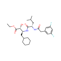 CCOC(=O)[C@H](O)[C@H](CC1CCCCC1)NC(=O)[C@H](CC(C)C)NC(=O)Cc1cc(F)cc(F)c1 ZINC000013488659