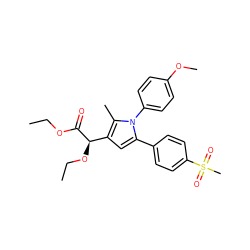 CCOC(=O)[C@H](OCC)c1cc(-c2ccc(S(C)(=O)=O)cc2)n(-c2ccc(OC)cc2)c1C ZINC000040430317