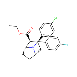 CCOC(=O)[C@H]1[C@@H](c2ccc(Cl)cc2)C[C@@H]2CC[C@H]1N2Cc1ccc(F)cc1 ZINC000073389260